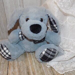 PLUSH PUPPY SMALL STUFFED ANIMAL GRAY WITH PLAID PAWS *